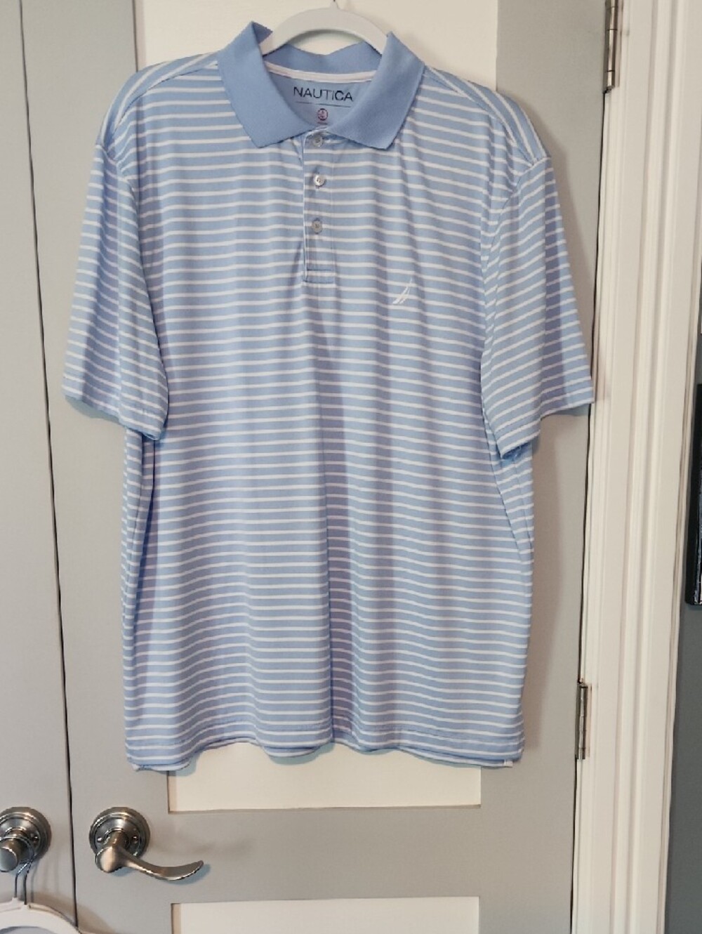 Nautica Light Blue and White Striped Polo Shirt, size XL